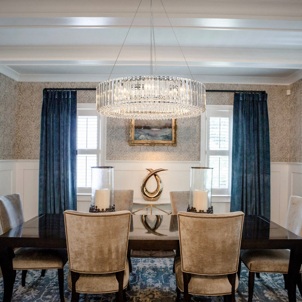 Lustre rond moderne en cristal OYIPRO 6/8/12 lumières en forme de tambour pour îlot de cuisine