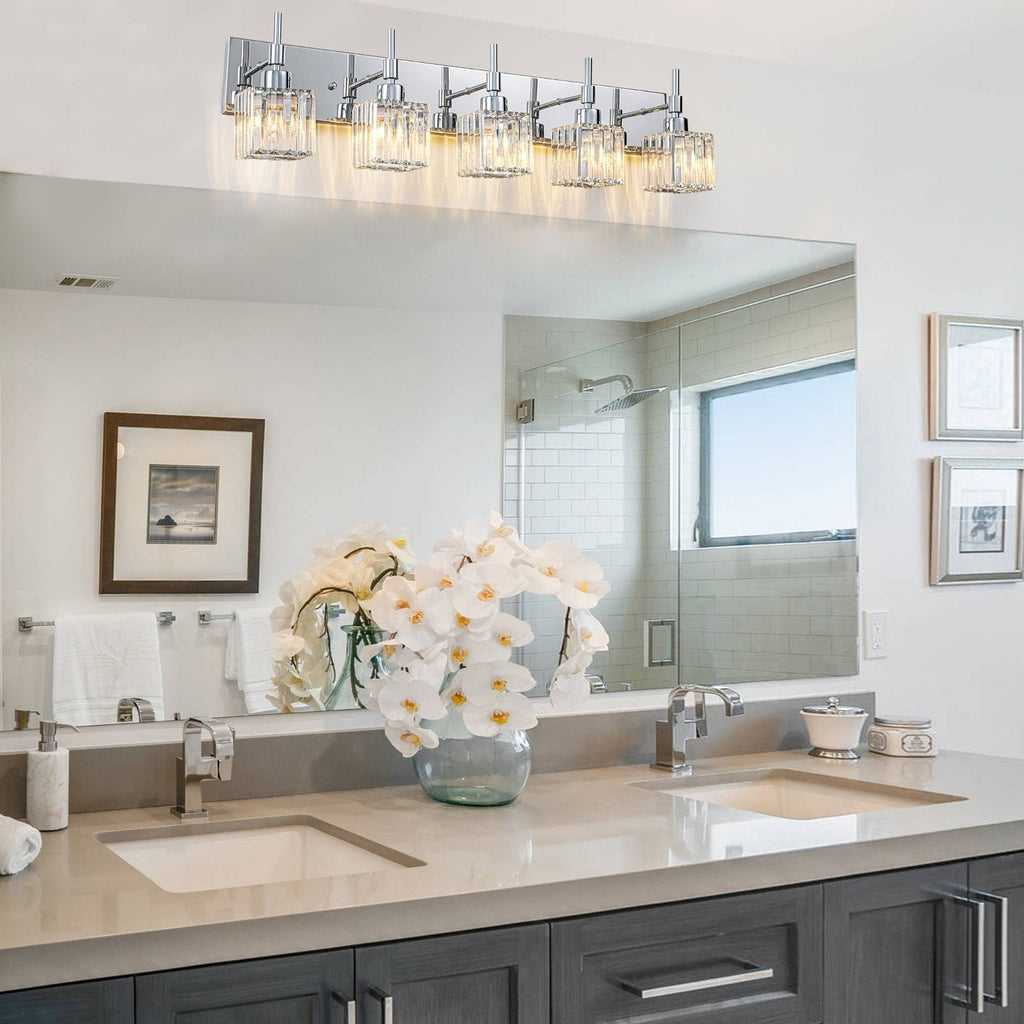 Luminaires de salle de bain en cristal à intensité variable Ora Modern sur miroir Glam Vanity Lights
