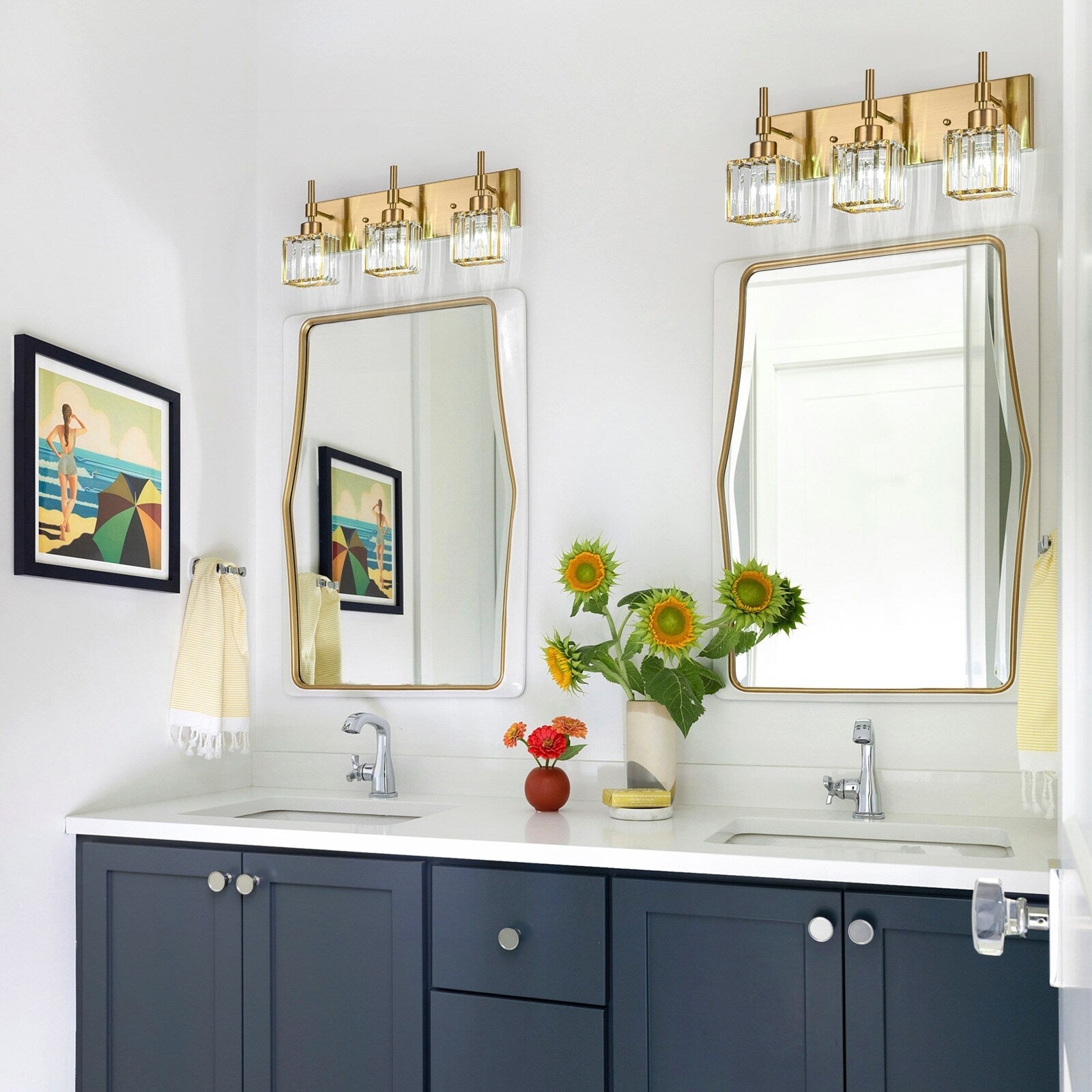 Luminaires de salle de bain en cristal à intensité variable Ora Modern sur miroir Glam Vanity Lights