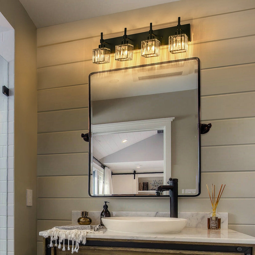 Luminaires de salle de bain en cristal à intensité variable Ora Modern sur miroir Glam Vanity Lights