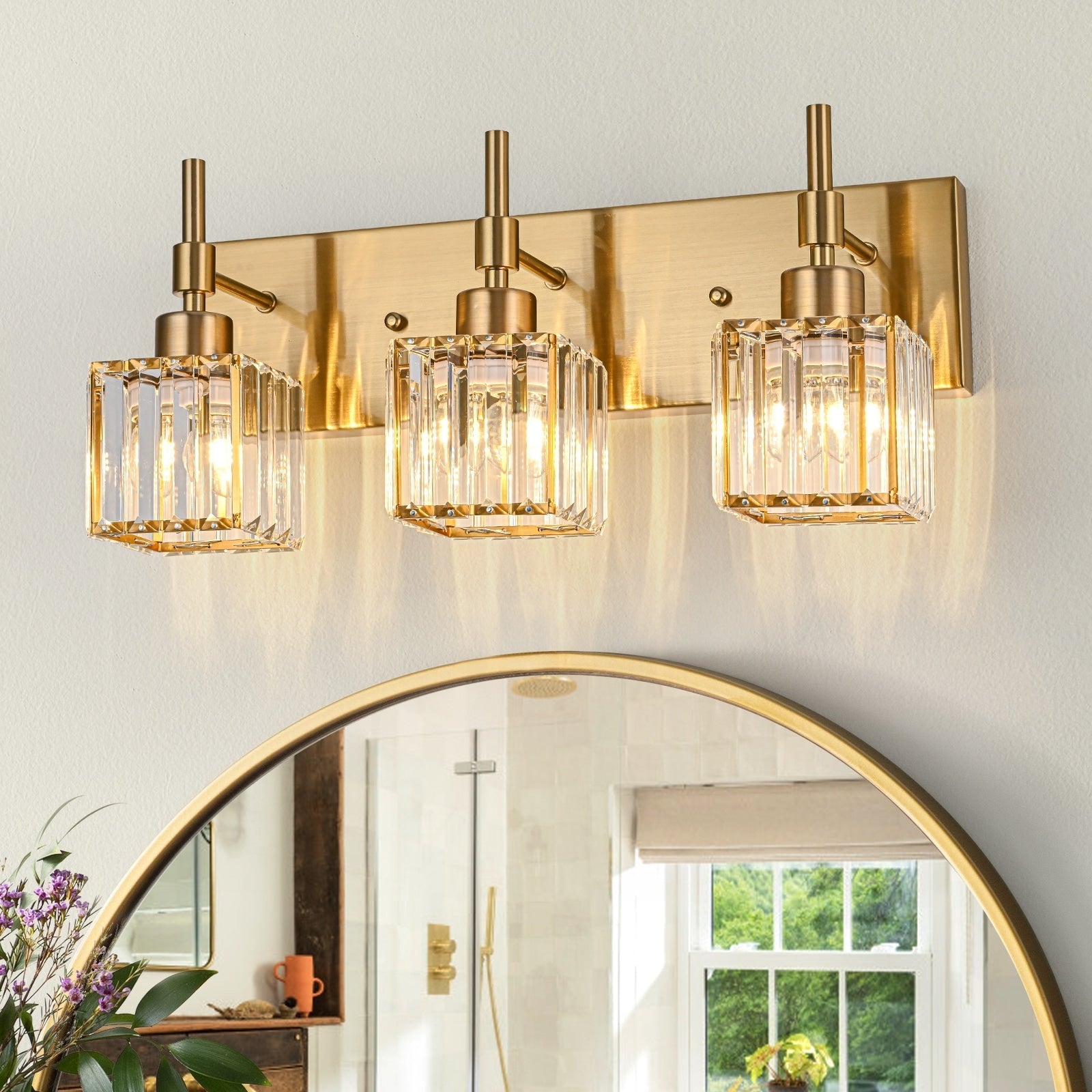 Luminaires de salle de bain en cristal à intensité variable Ora Modern sur miroir Glam Vanity Lights