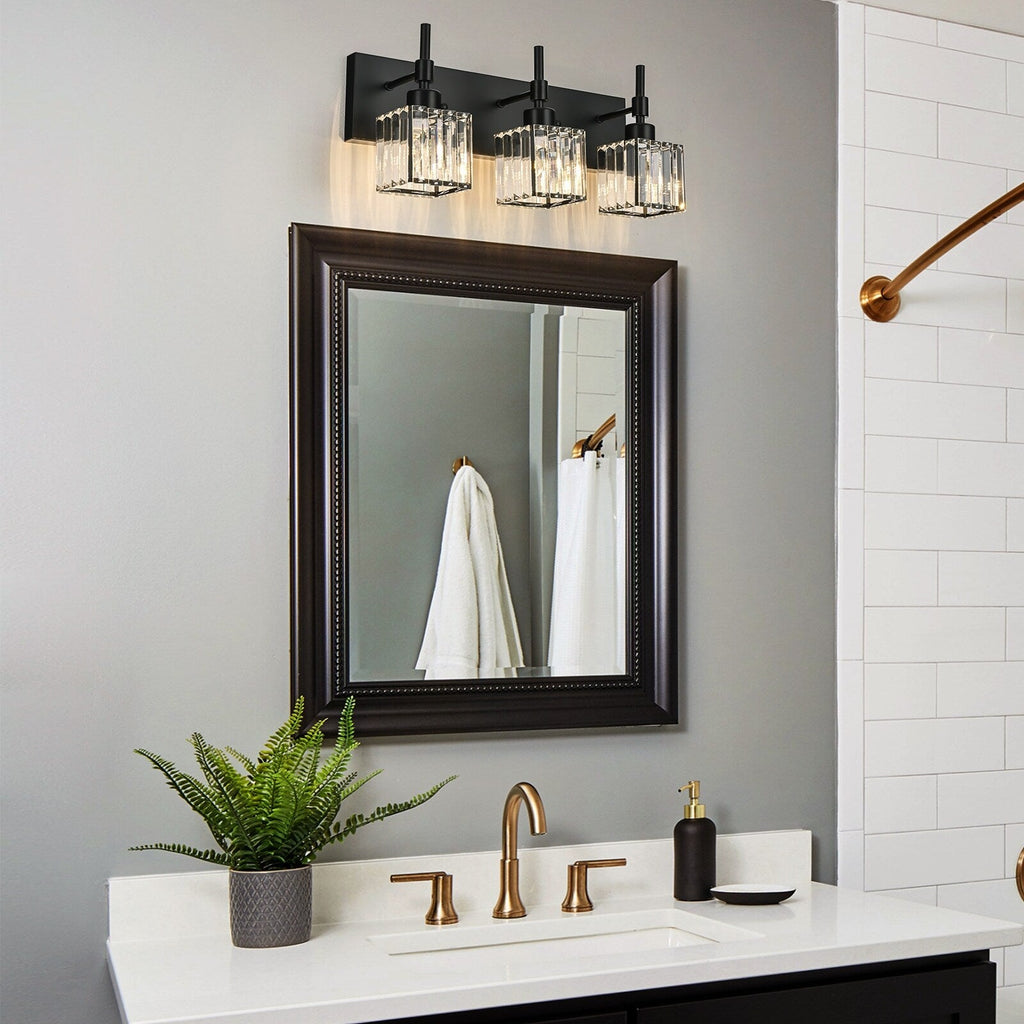 Luminaires de salle de bain en cristal à intensité variable Ora Modern sur miroir Glam Vanity Lights