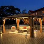 Gazebo à toit rigide EROMMY, pergola d'extérieur avec double toit, filet et rideaux, auvent robuste pour patio, arrière-cour, fête au bord de la piscine