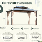 Tonnelle à toit rigide pour jardin – Pergola permanente avec filet, rideaux et double toit, abri extérieur toutes saisons