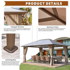 Tonnelle à toit rigide pour jardin – Pergola permanente avec filet, rideaux et double toit, abri extérieur toutes saisons