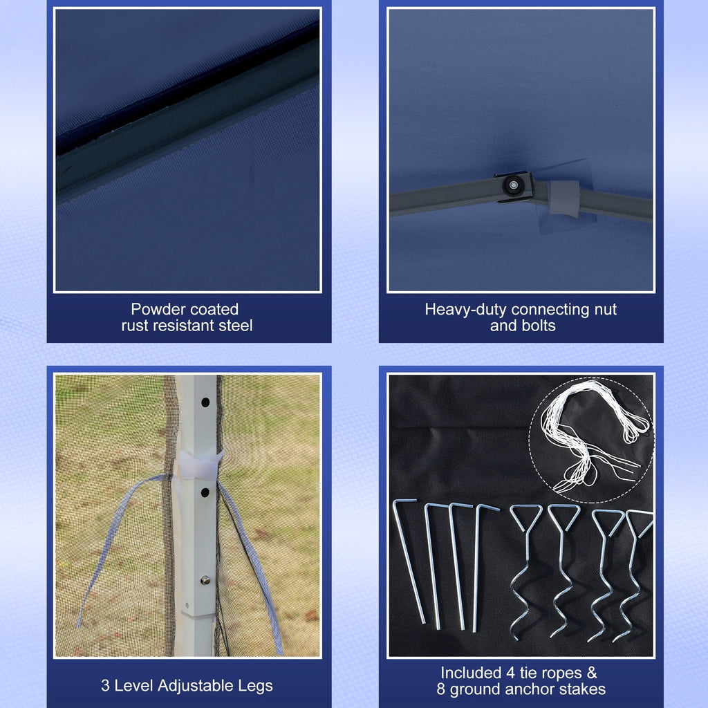 Auvent pop-up robuste Outsunny 10' x 10' avec filet latéral en maille amovible, conception d'installation facile, événement de fête en plein air