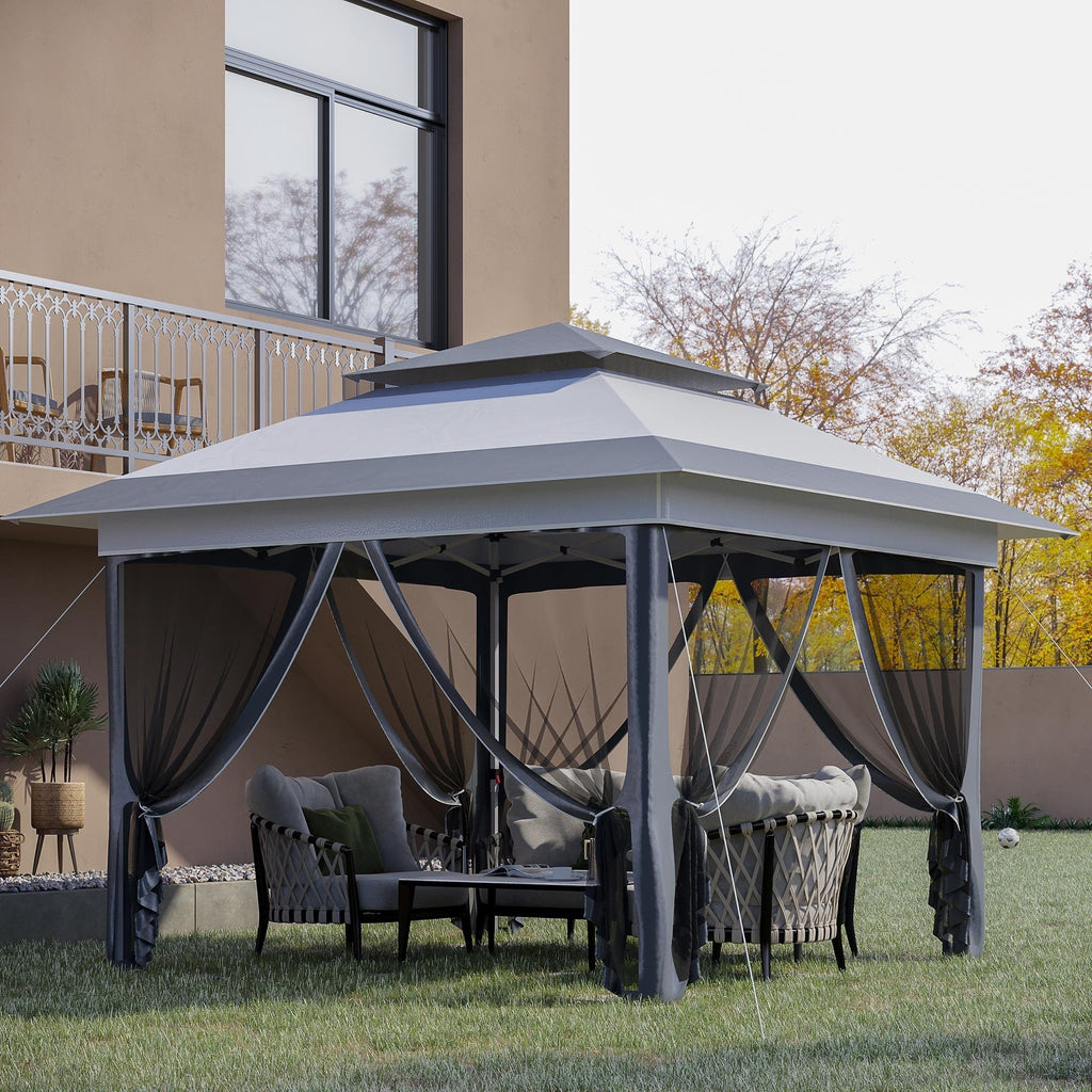 Outsunny 12' x 12' Pop Up Canopy Sun Shade Tente instantanée pliable avec filet latéral en maille, hauteur réglable sur 3 niveaux