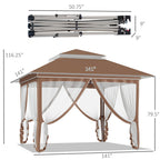 Outsunny 12' x 12' Pop Up Canopy Sun Shade Tente instantanée pliable avec filet latéral en maille, hauteur réglable sur 3 niveaux