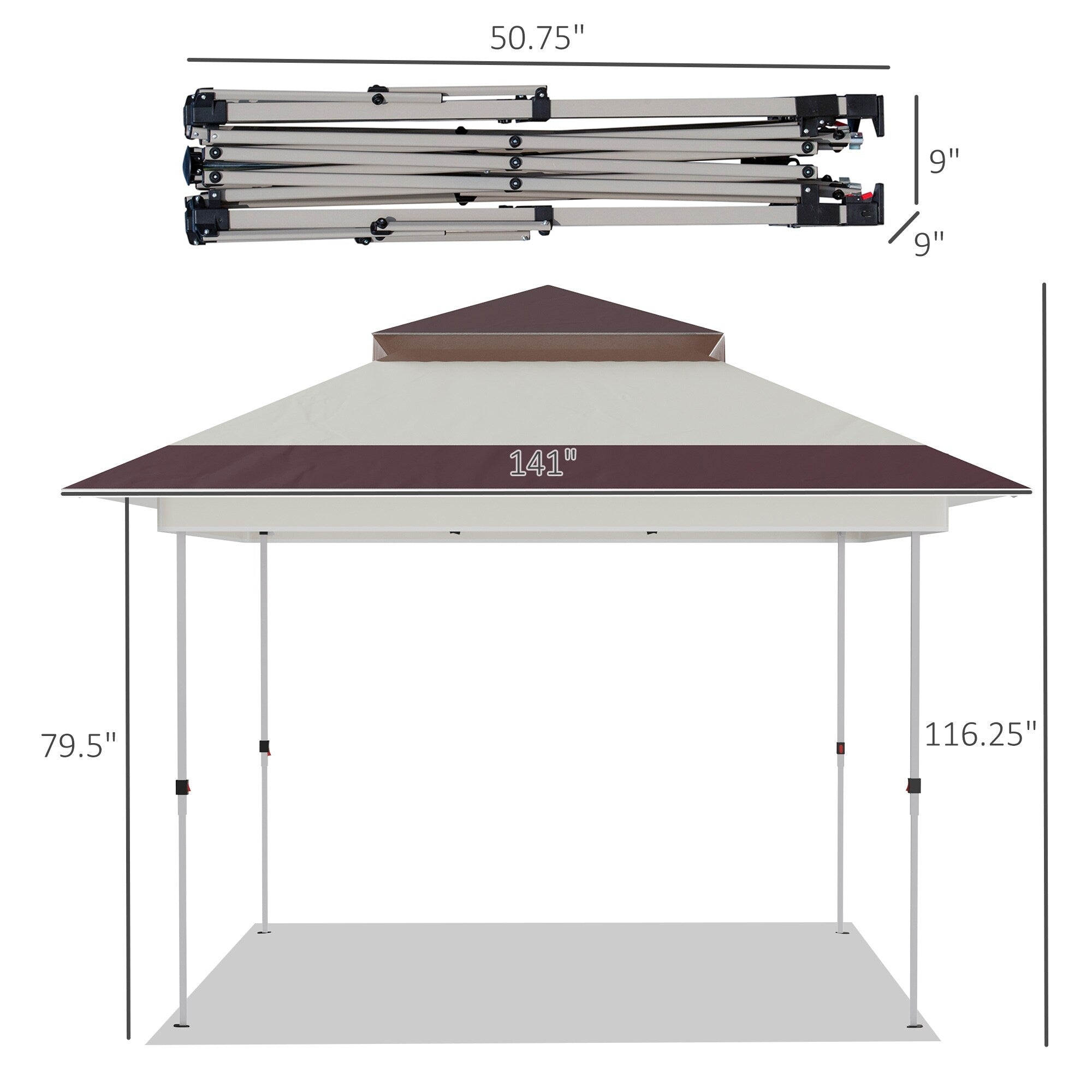 Outsunny 12' x 12' Pop Up Canopy Sun Shade Tente instantanée pliable avec filet latéral en maille, hauteur réglable sur 3 niveaux