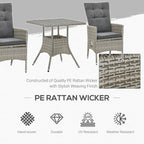 Ensemble de 3 canapés de patio Outsunny en rotin synthétique, chaises inclinables d'extérieur, table basse avec plateau en plastique grain de bois