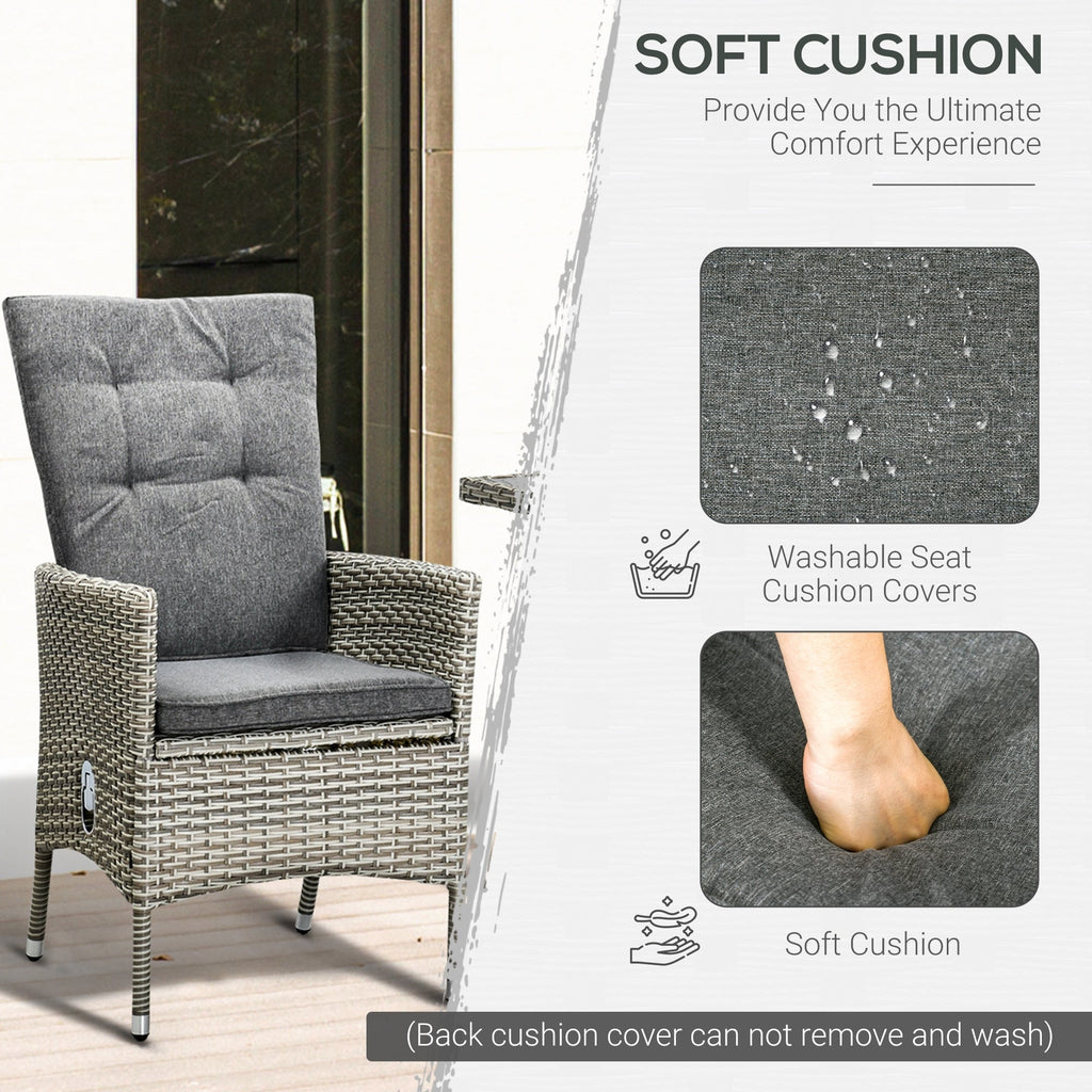 Ensemble de 3 canapés de patio Outsunny en rotin synthétique, chaises inclinables d'extérieur, table basse avec plateau en plastique grain de bois