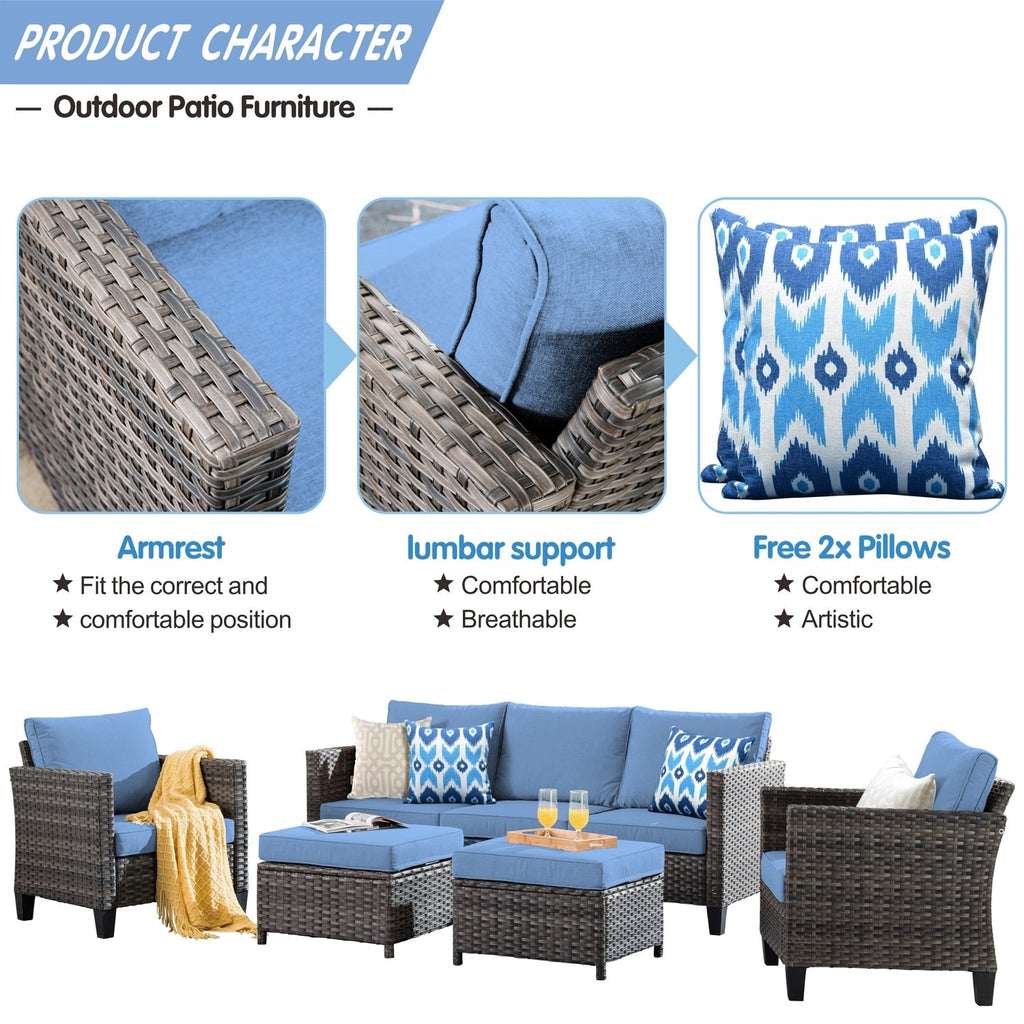 Ensemble de 5 sièges de jardin à dossier haut en osier OVIOS