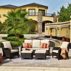 Ensemble de conversation 5 pièces en osier pour patio à dossier haut OVIOS