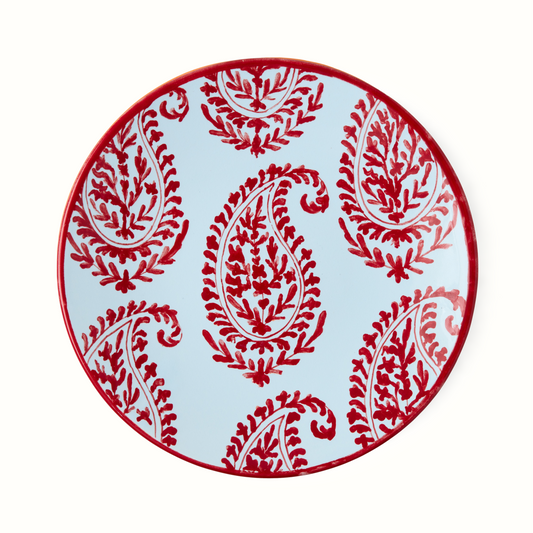 Assiette à salade peinte à motif cachemire rouge Peter Dunham + Hudson Grace