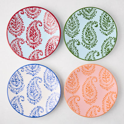 Assiette à salade peinte à motif cachemire rouge Peter Dunham + Hudson Grace