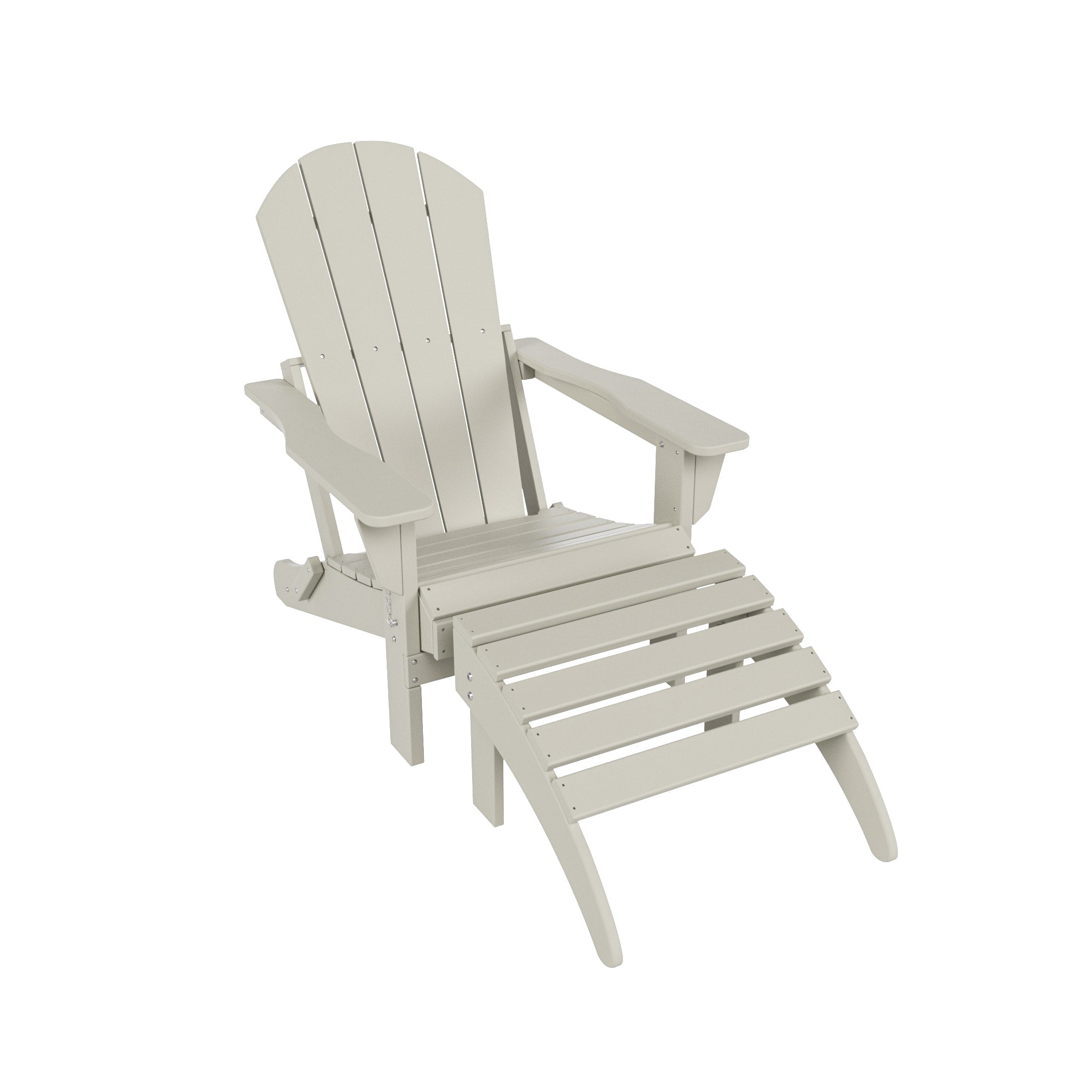 Chaise Adirondack pliable Polytrends Laguna en PEHD pour terrasse extérieure toutes saisons avec pouf (ensemble 2 pièces)