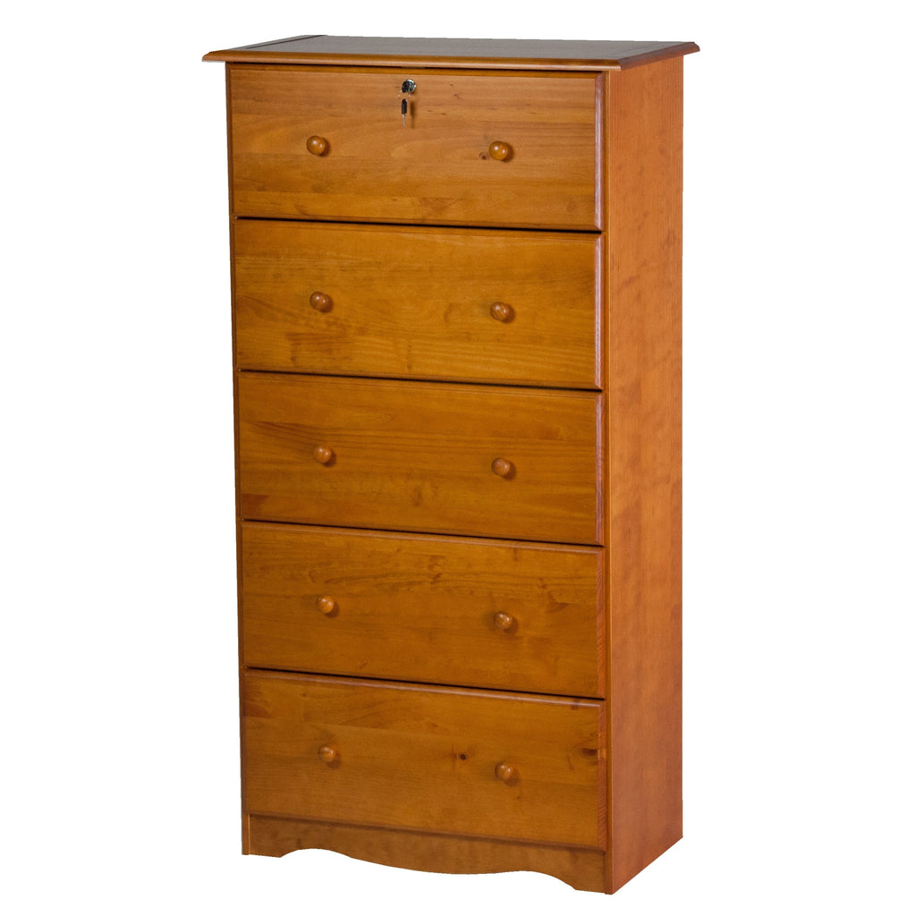 Commode 5 tiroirs géants 100 % bois massif de Palace Imports avec serrure, boutons en métal ou en bois