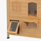 Maison pour chat d'extérieur PawHut en bois de sapin à deux étages, abri pour chats sauvages en bois avec toit en asphalte ouvrable pour intérieur/extérieur, blanc/gris