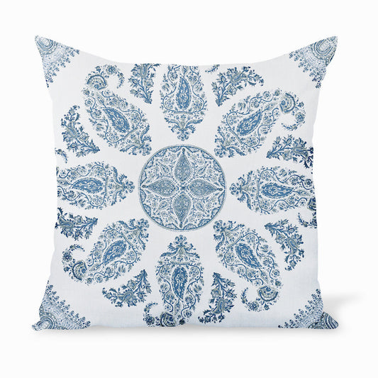 Coussin Samarkand bleu/bleu sur blanc de Peter Dunham Textiles