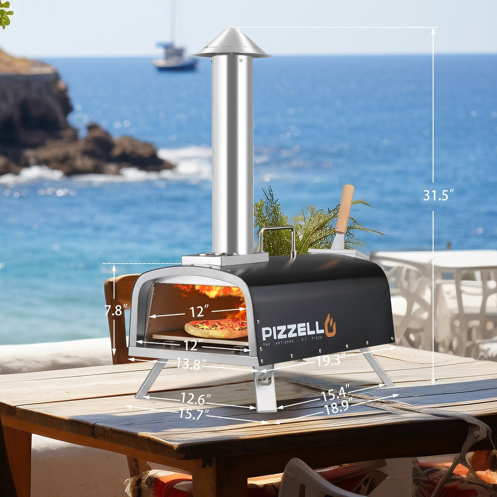 Four à pizza extérieur multi-combustible, machine à pizza cuite sur pierre avec brûleur à gaz et boîte à bois - 12 pouces