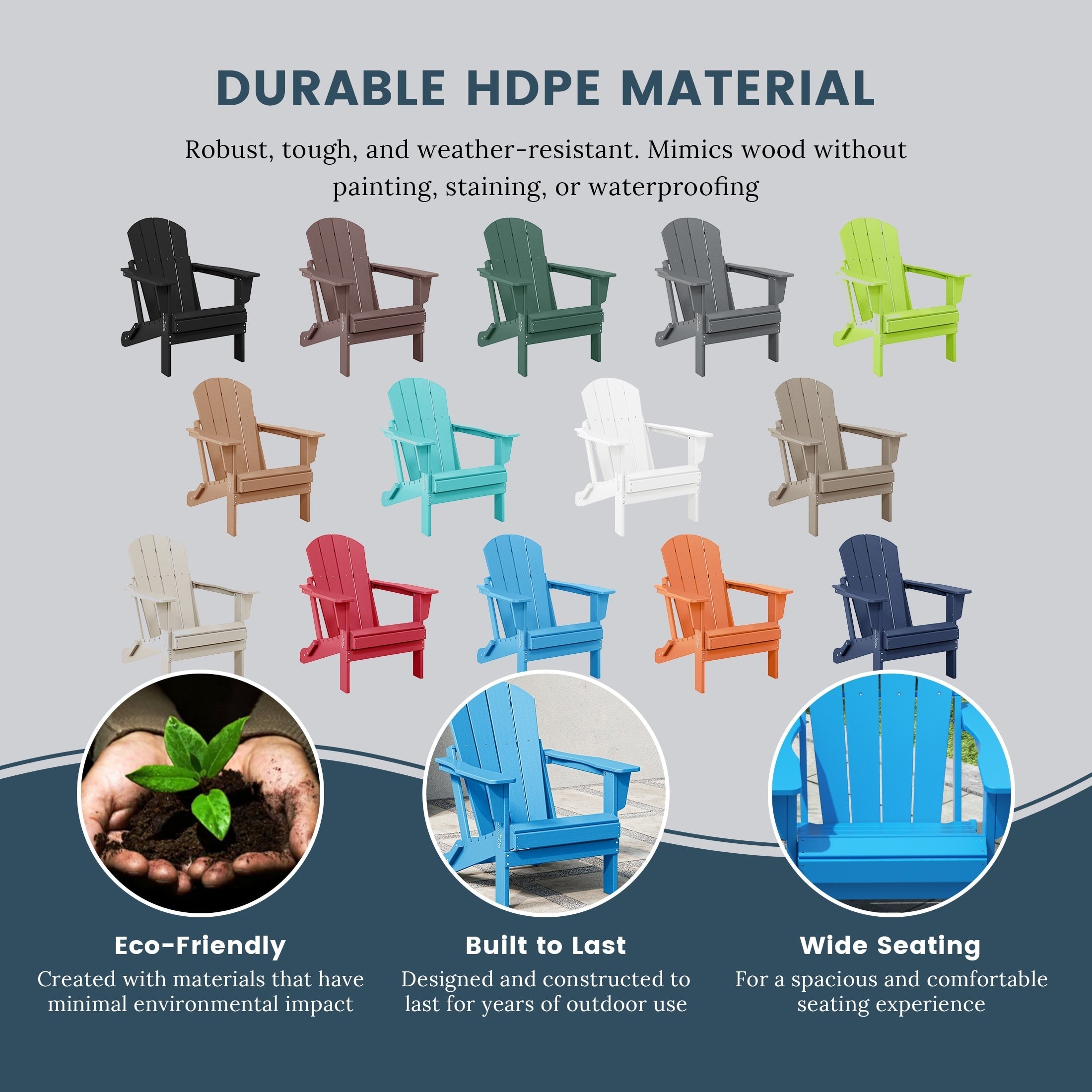 Chaise pliante Adirondack Polytrends Laguna résistante à la décoloration et aux intempéries pour patio extérieur