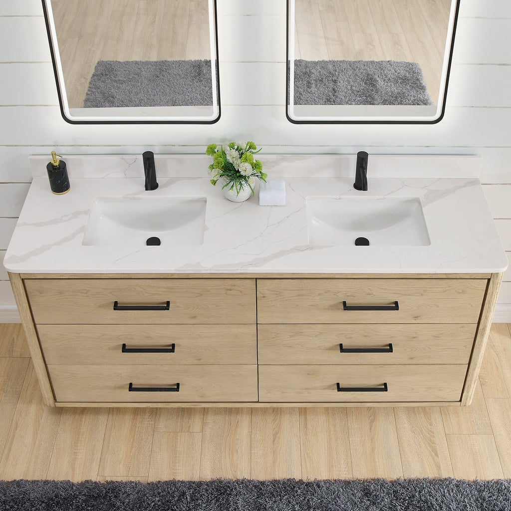 Meuble-lavabo Porto avec dessus en quartz blanc sans miroir