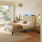 Lit Queen/Full rembourré à canaux verticaux avec tête de lit à oreilles