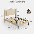 Lit Queen/Full rembourré à canaux verticaux avec tête de lit à oreilles