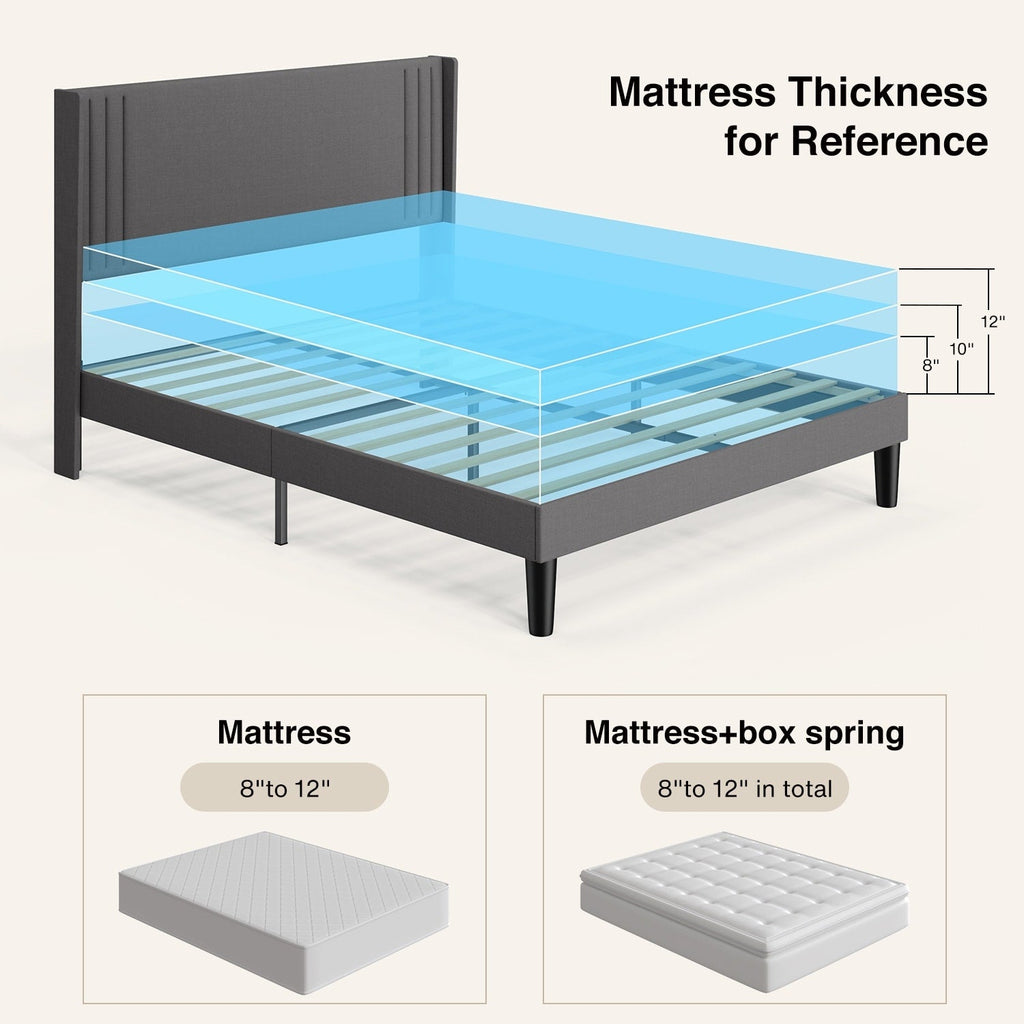 Lit Queen/Full rembourré à canaux verticaux avec tête de lit à oreilles