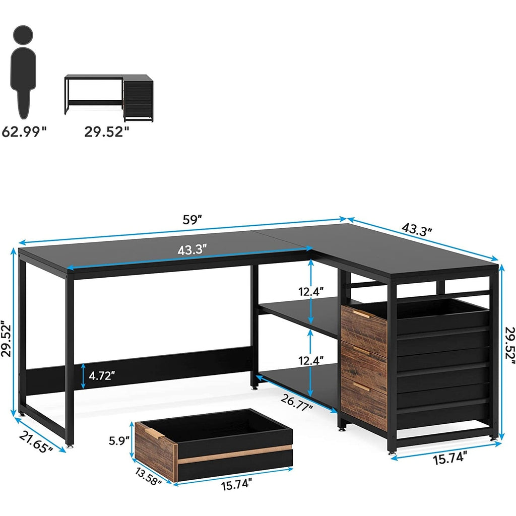 Bureau d'ordinateur réversible en forme de L, table d'écriture robuste, poste de travail
