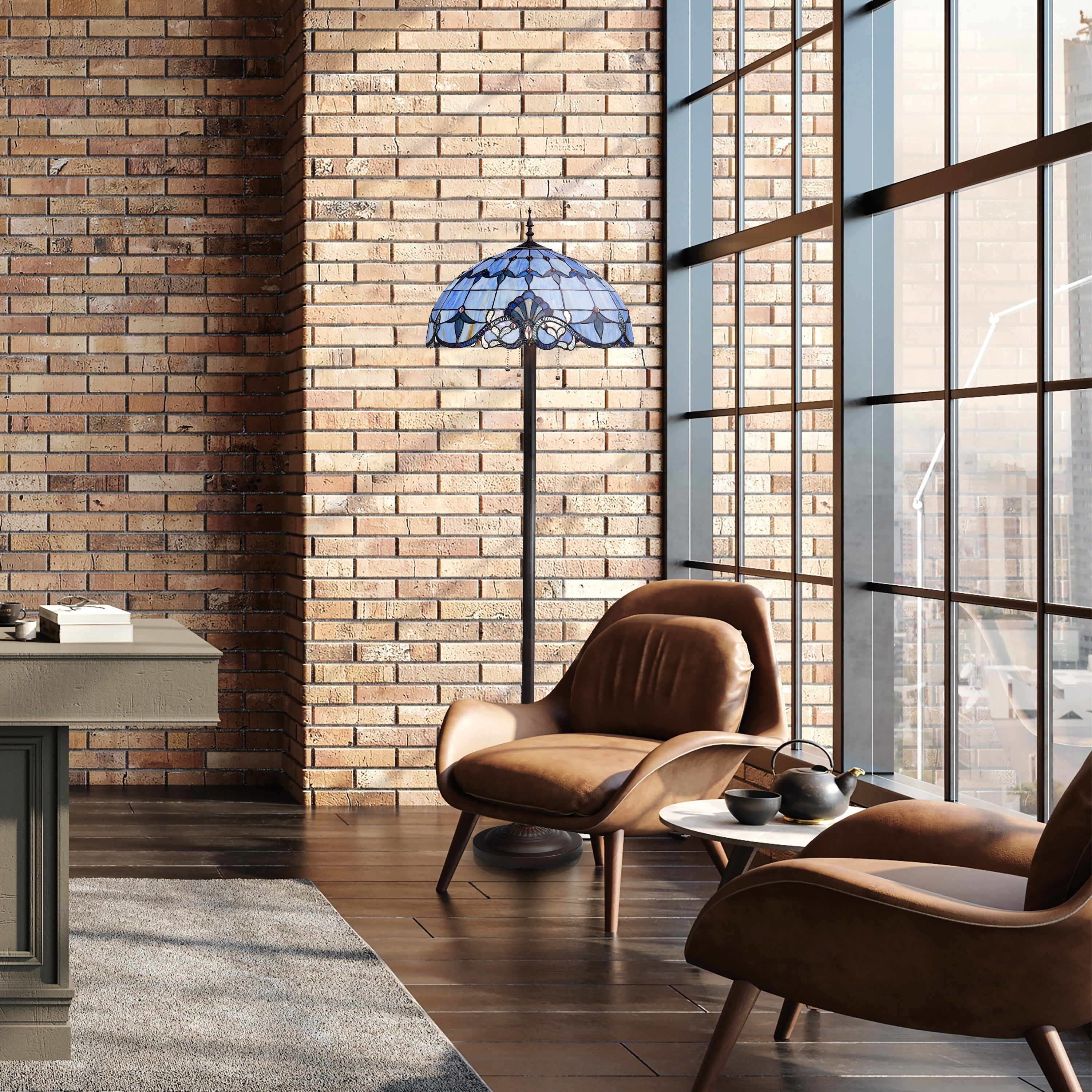 Lampadaire à 3 lumières en verre teinté et résine River of Goods Allistar, 64 pouces de hauteur, éclairage vers le bas - 20 L x 20 l x 64 H