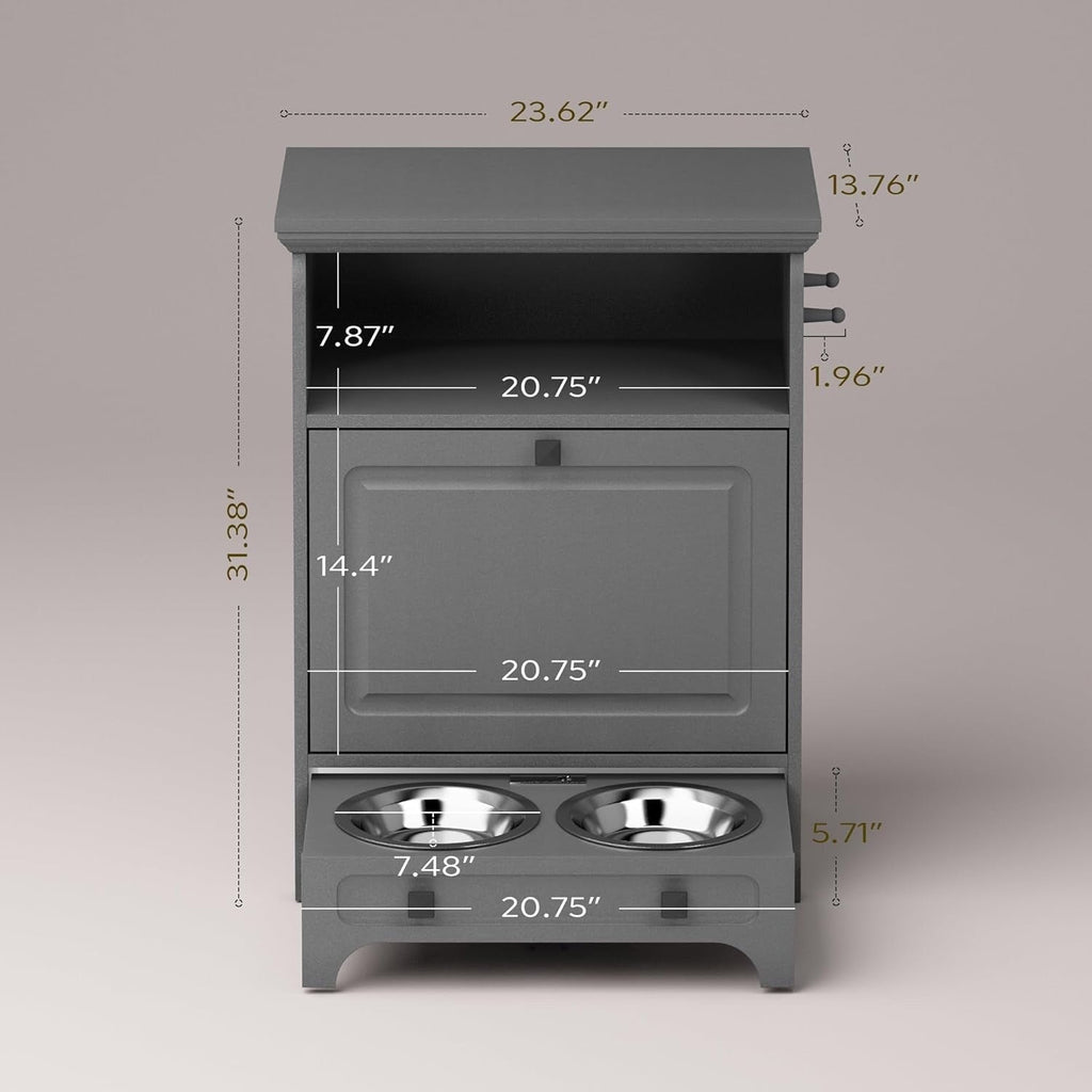 Station d'alimentation pour chiens Roomfitters avec 2 gamelles surélevées et armoire d'alimentation inclinable pour animaux de compagnie