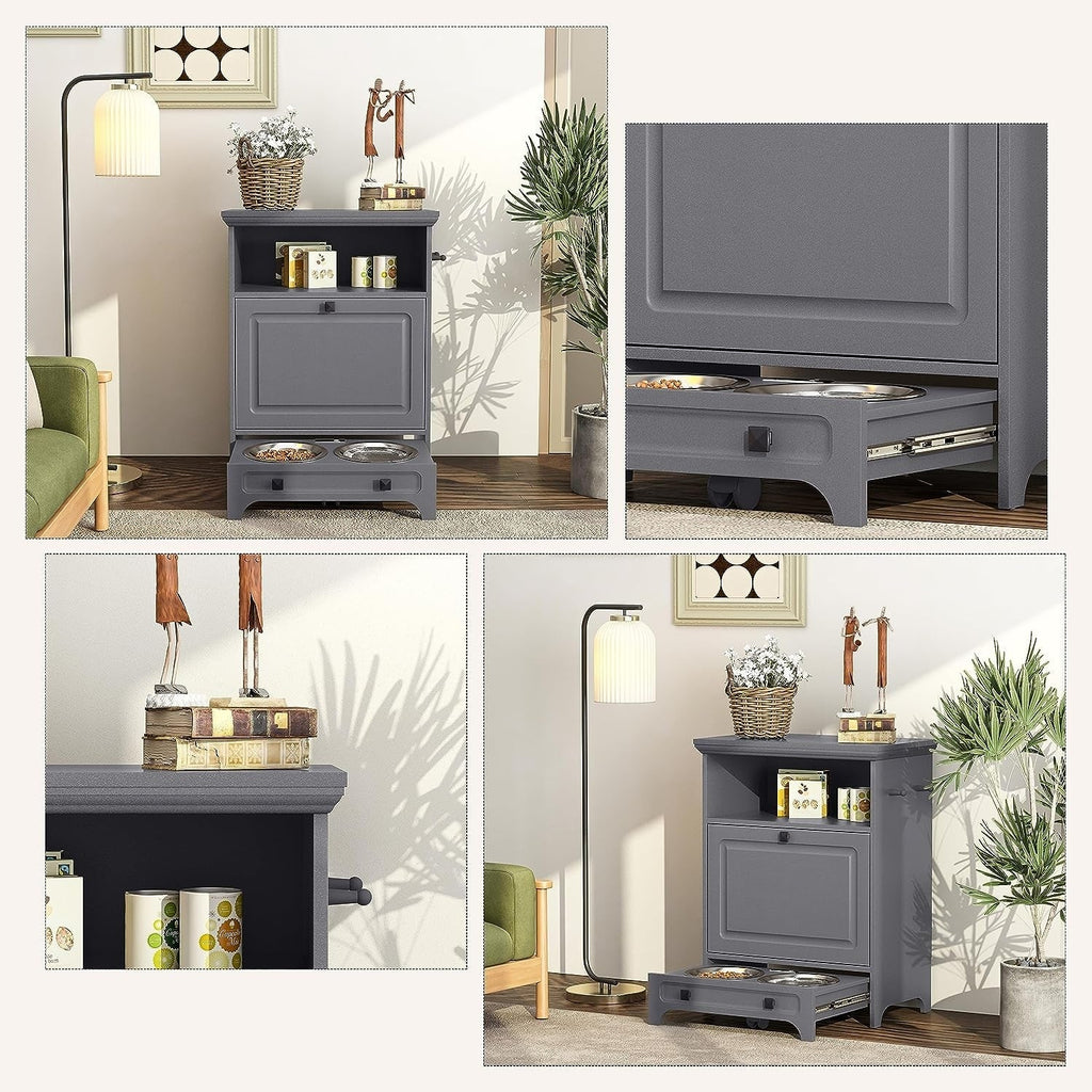 Station d'alimentation pour chiens Roomfitters avec 2 gamelles surélevées et armoire d'alimentation inclinable pour animaux de compagnie
