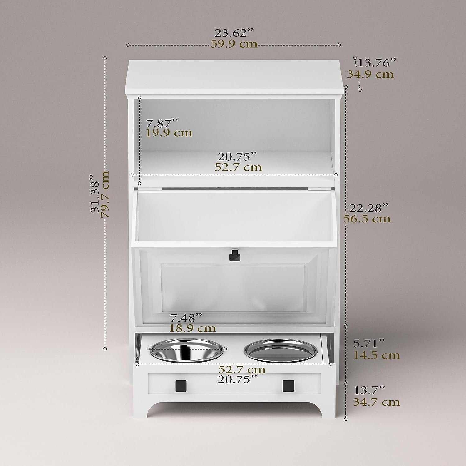 Station d'alimentation pour chiens Roomfitters avec 2 gamelles surélevées et armoire d'alimentation inclinable pour animaux de compagnie