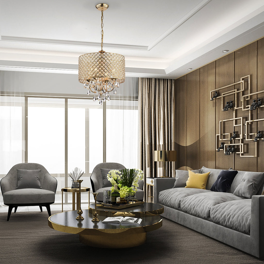 Lustre tambour à perles rondes avec cristaux suspendus