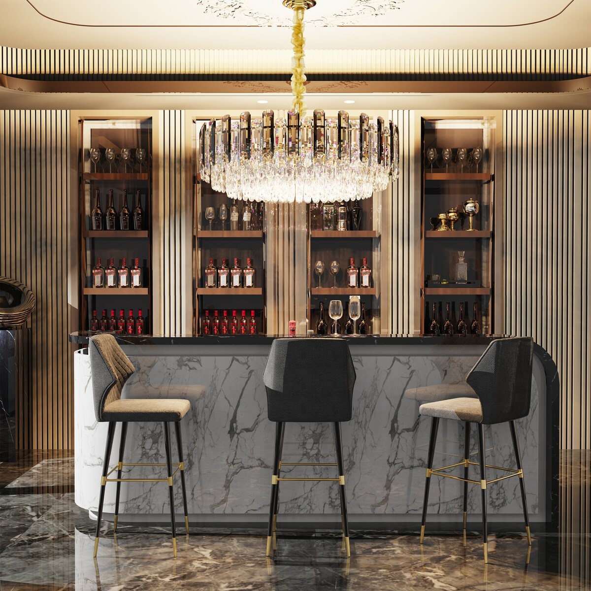 Lustre de plafond rond en cristal brillant avec éclairage à 3 couleurs