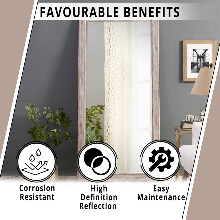 Miroir de sol rustique pleine longueur - 66 x 32 Miroir rectangulaire en bois pour salon, chambre à coucher