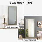 Miroir de sol rustique pleine longueur - 66 x 32 Miroir rectangulaire en bois pour salon, chambre à coucher