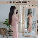 Miroir de sol rustique pleine longueur - 66 x 32 Miroir rectangulaire en bois pour salon, chambre à coucher