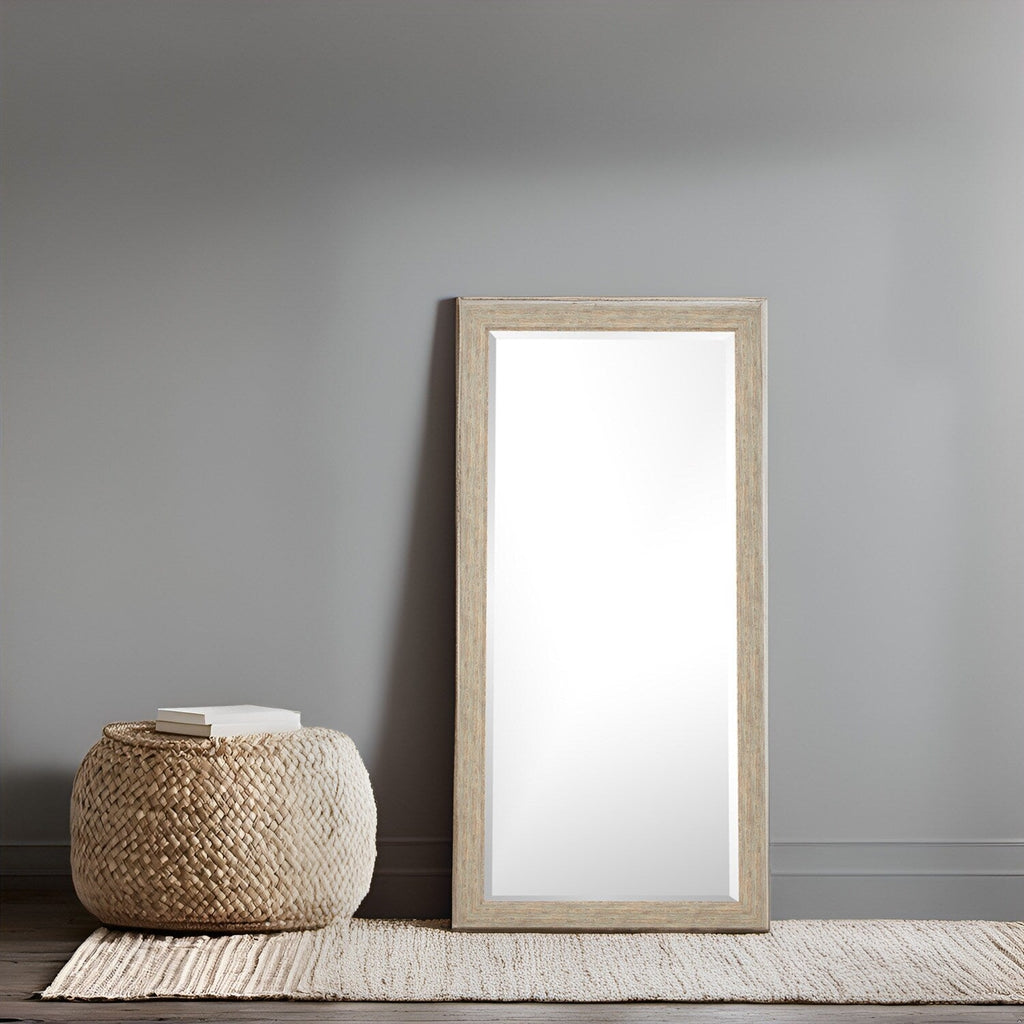 Miroir de sol rustique pleine longueur - 66 x 32 Miroir rectangulaire en bois pour salon, chambre à coucher