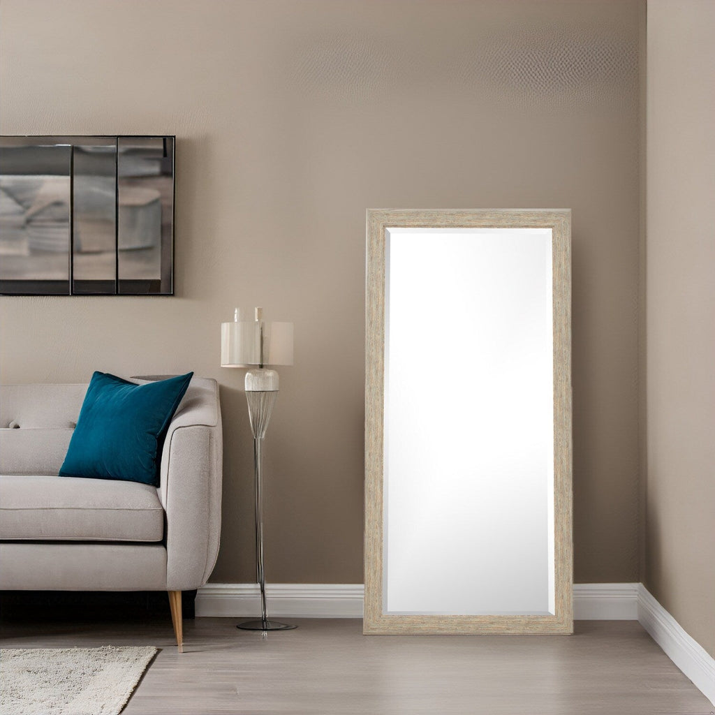Miroir de sol rustique pleine longueur - 66 x 32 Miroir rectangulaire en bois pour salon, chambre à coucher