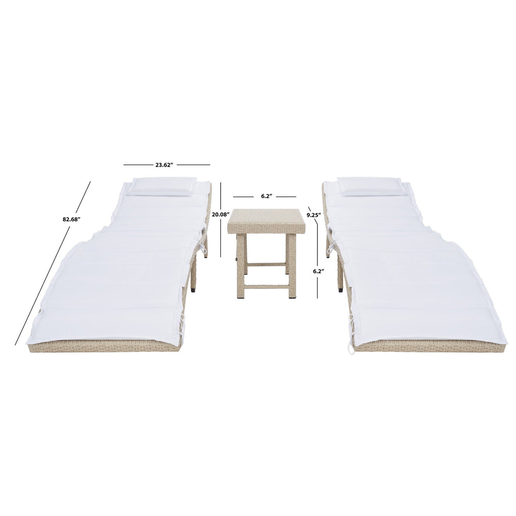 Ensemble de chaises longues d'extérieur Blaguna 3 pièces SAFAVIEH - 83 L x 20 P x 24 H
