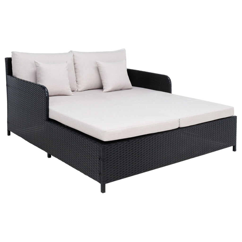Lit de repos d'extérieur SAFAVIEH Taniyah en osier avec oreiller et coussins - 53 L x 28 P x 62 H