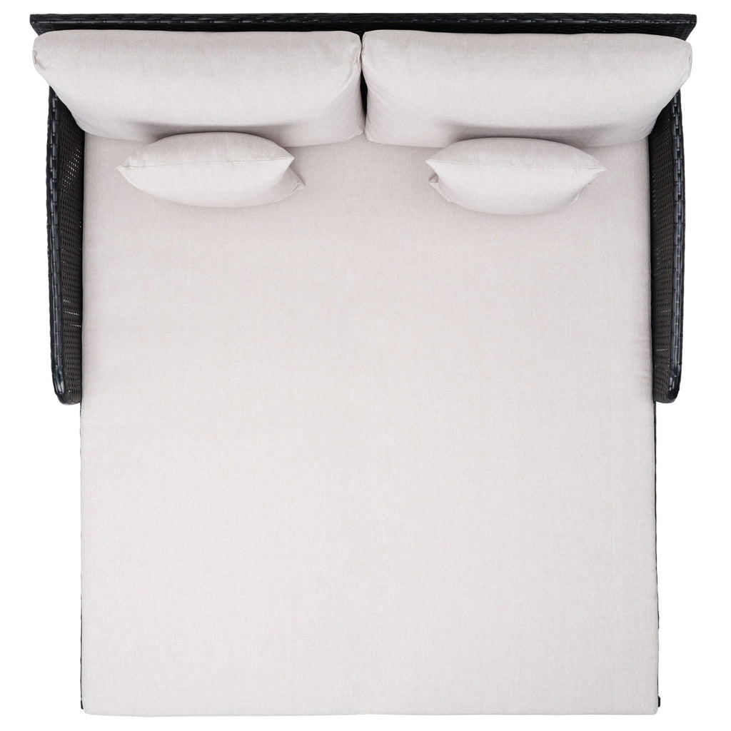 Lit de repos d'extérieur SAFAVIEH Taniyah en osier avec oreiller et coussins - 53 L x 28 P x 62 H