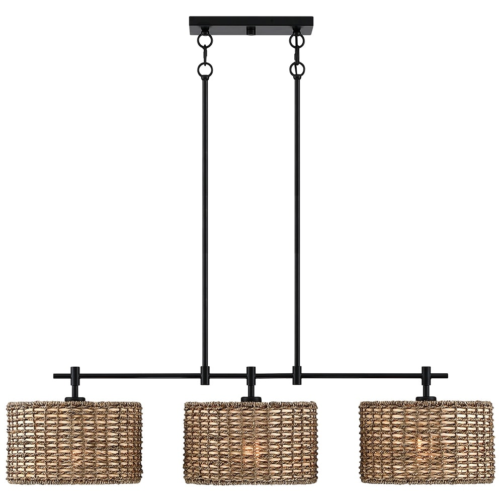 Lustre linéaire noir Sedgy à 3 lumières pour îlot de cuisine de style ferme - 41 W