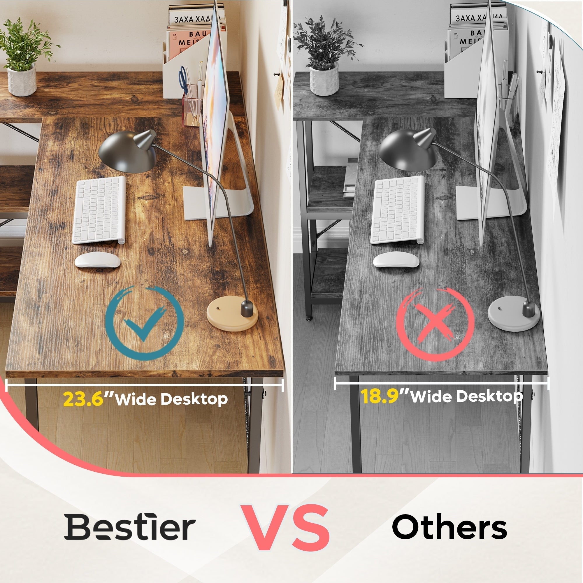 Petit bureau en L avec étagères de rangement Bureau d'ordinateur d'angle