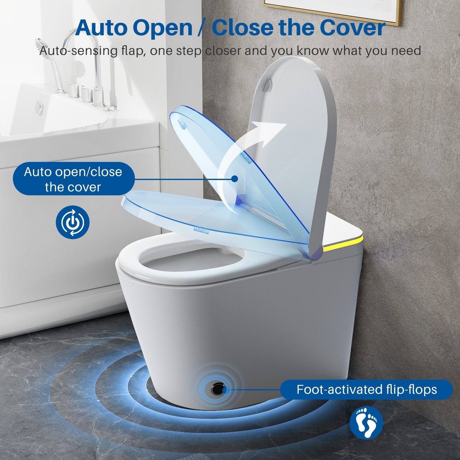 Toilettes intelligentes, bidet monobloc pour salle de bain, toilettes allongées modernes avec eau chaude, double chasse d'eau automatique, fonctionnement par capteur de pied