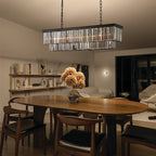 Lustre contemporain en cristal gris fumé et noir de 47 po, luminaire suspendu linéaire à deux niveaux pour îlot de cuisine et salle à manger