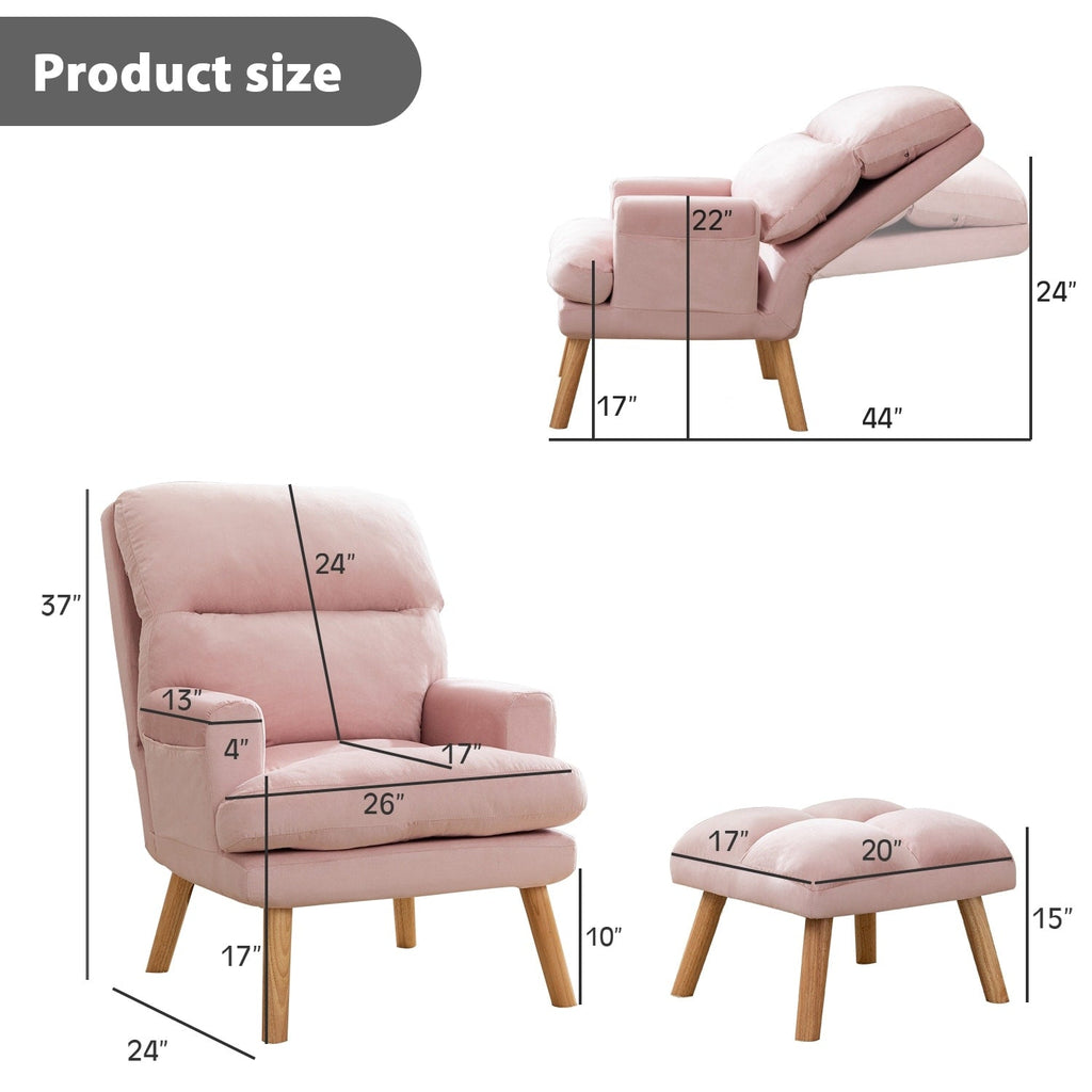 Fauteuil de salon décontracté en tissu doux avec dossier et pieds réglables