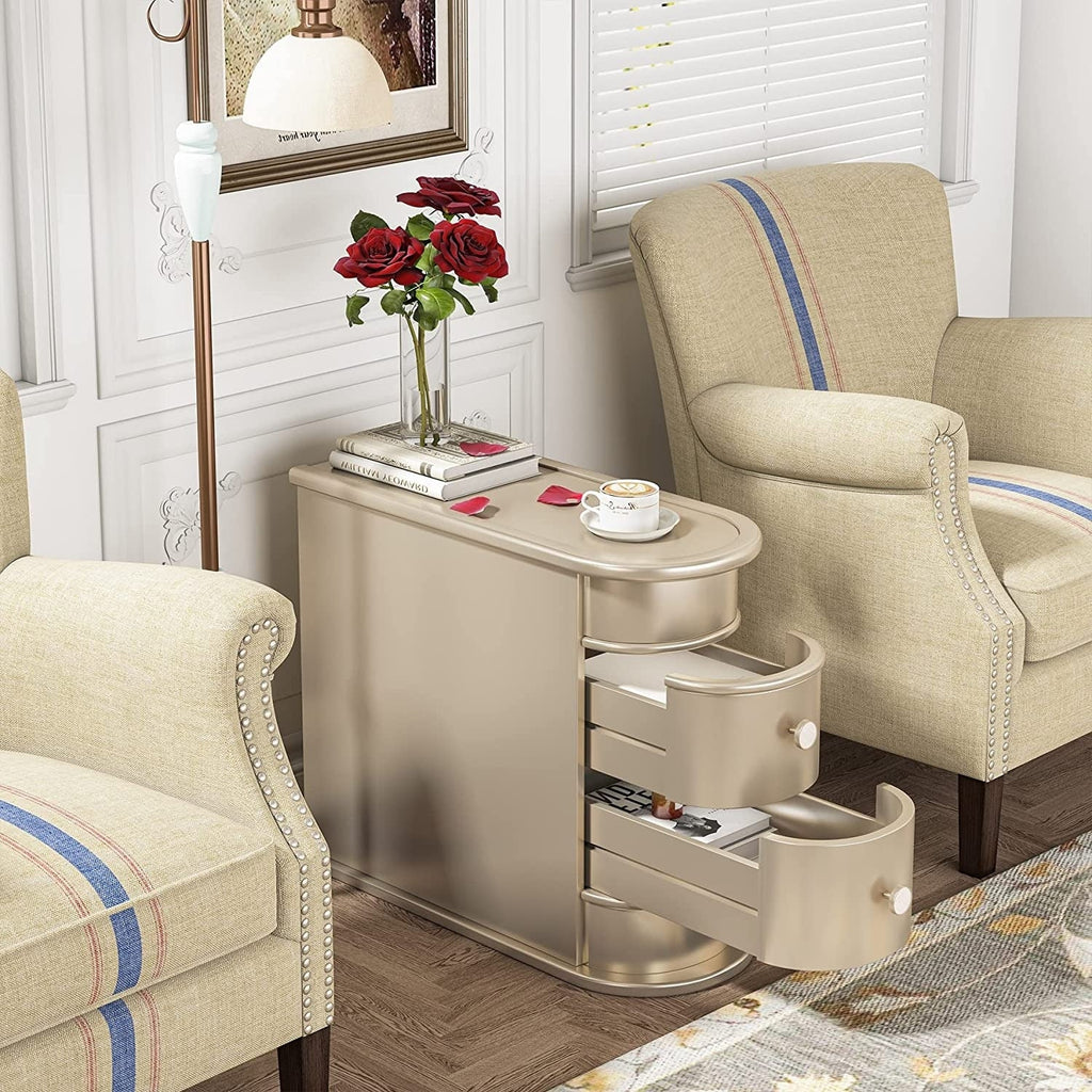 Table d'appoint étroite à deux tiroirs en bois massif